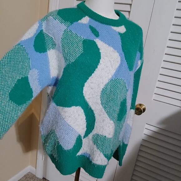 ASOS Design Oversized US 4 Camo Blue/Green/White.Crew Neck Sweater Ribbed Cuff - Picture 5 of 13